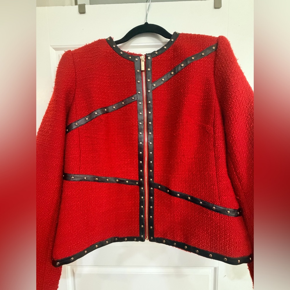 Karl Lagerfeld Red and Black Studded Blazer